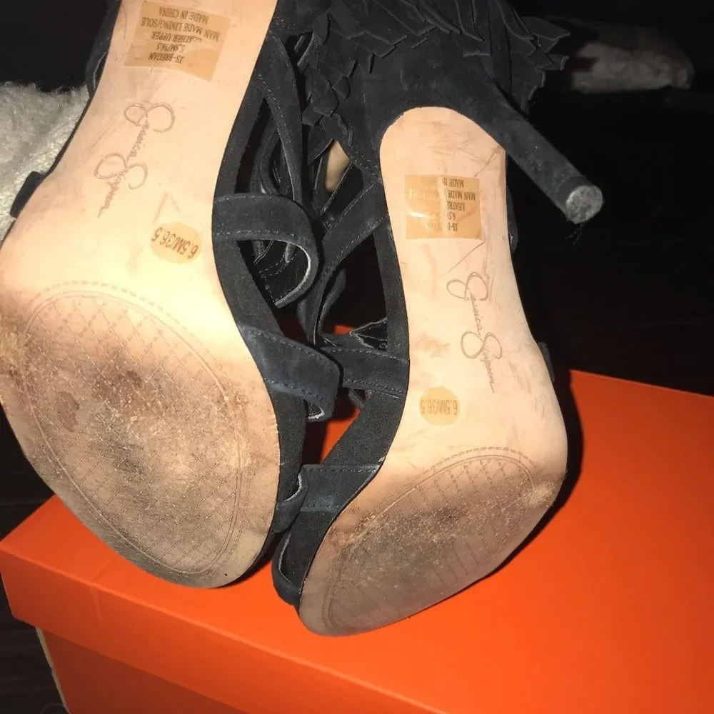 JESSICA SIMPSON || Bregan Suede Lace-Up Fringe Pumps in Black - SZ 6.5 - Picture 5 of 6